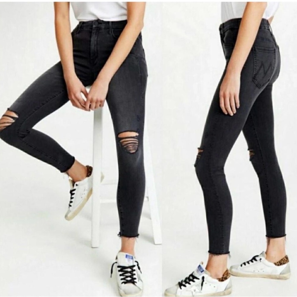 Mother Looker Ankle Frey Jeans Guilty as Sin Distressed washed black